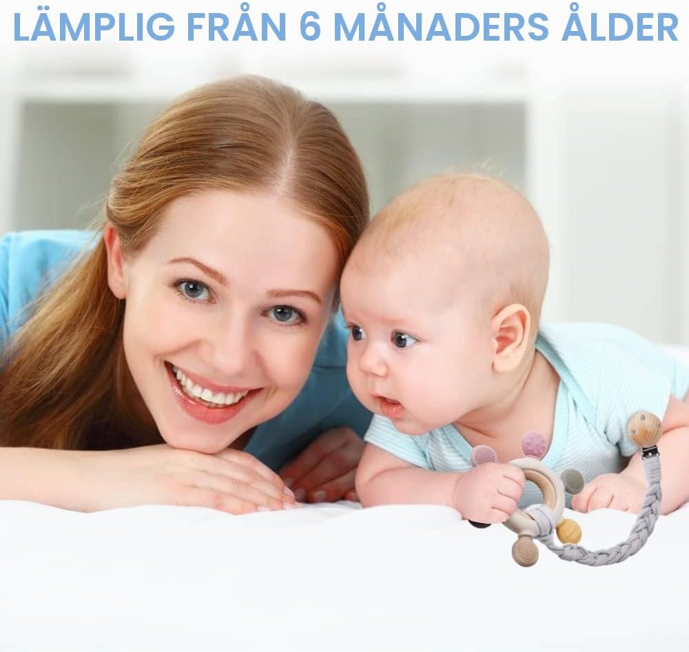 Thumbnail 6 de Vicloon bitring för nyfödda med silikon, bokträ och grå bomullskedja