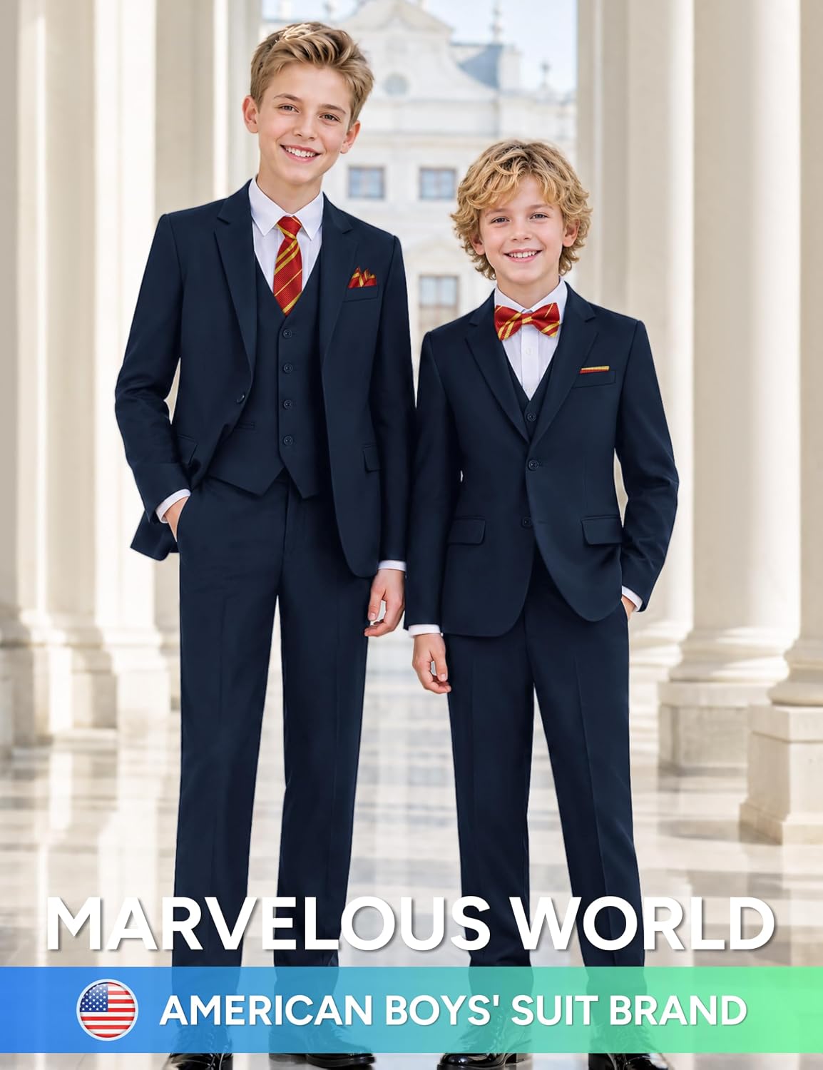 Detalle de Marvelous World Boys' Formal Slim Fit Suit Set with Adjustable Waist