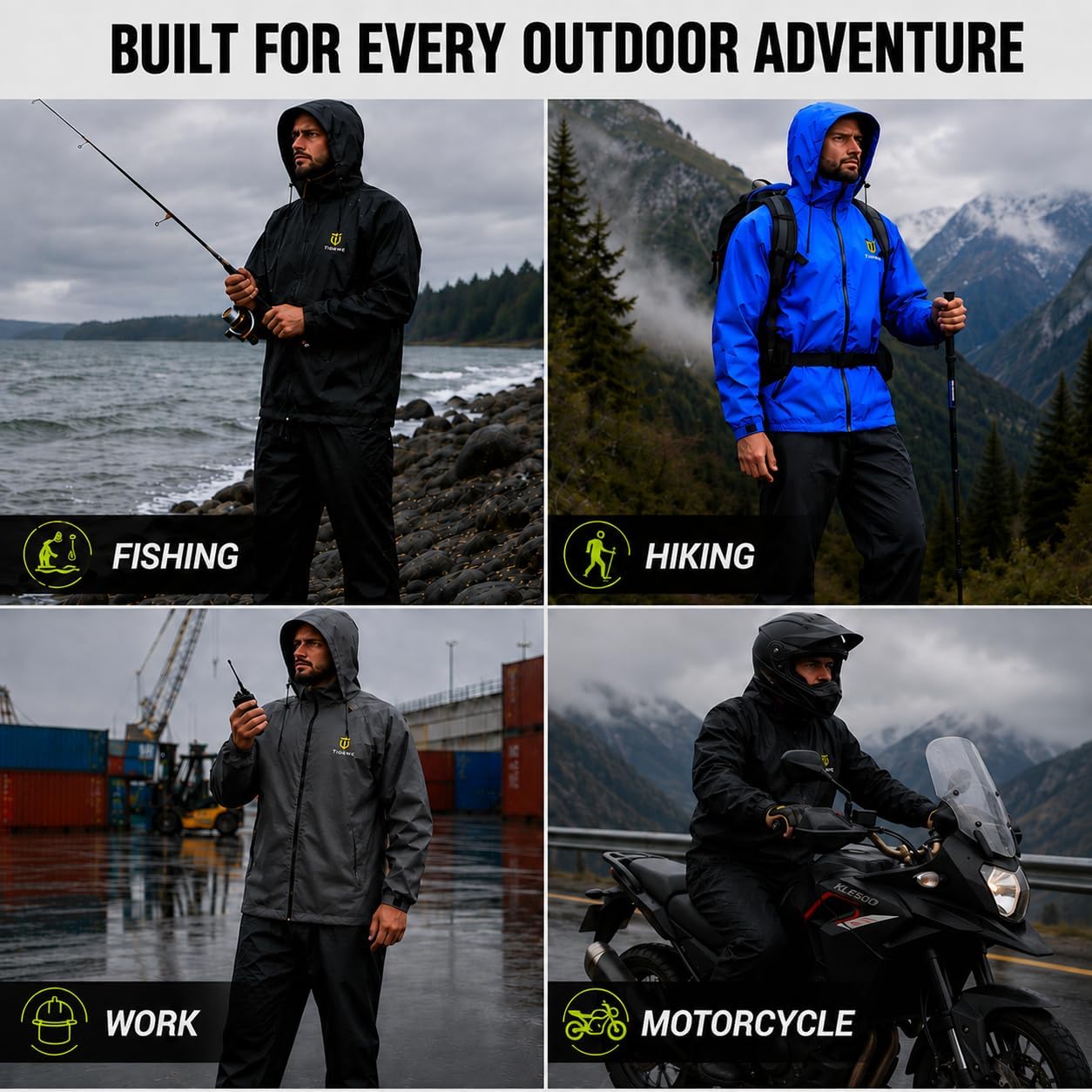Detalle 2 de TIDEWE Men's Waterproof Rain Suit, Lightweight 2-Piece Gear with Sealed Seams