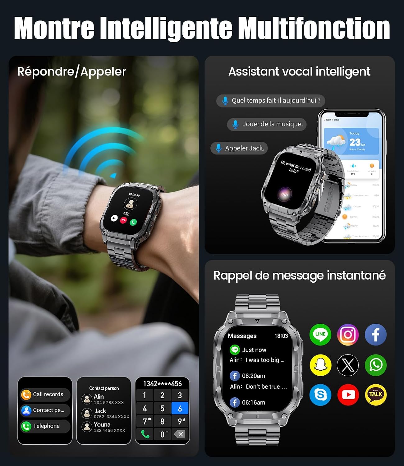 Detalle 2 de LIGE Montre connectée 2,0" Homme