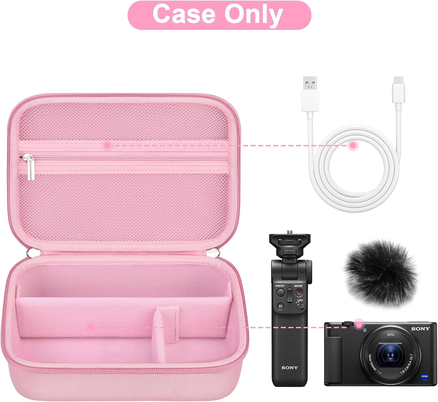 Detalle de Canboc Carrying Camera Case for Sony ZV-1, ZV-1 II & ZV-1F – Portable Vlog Accessory Case (Pink)