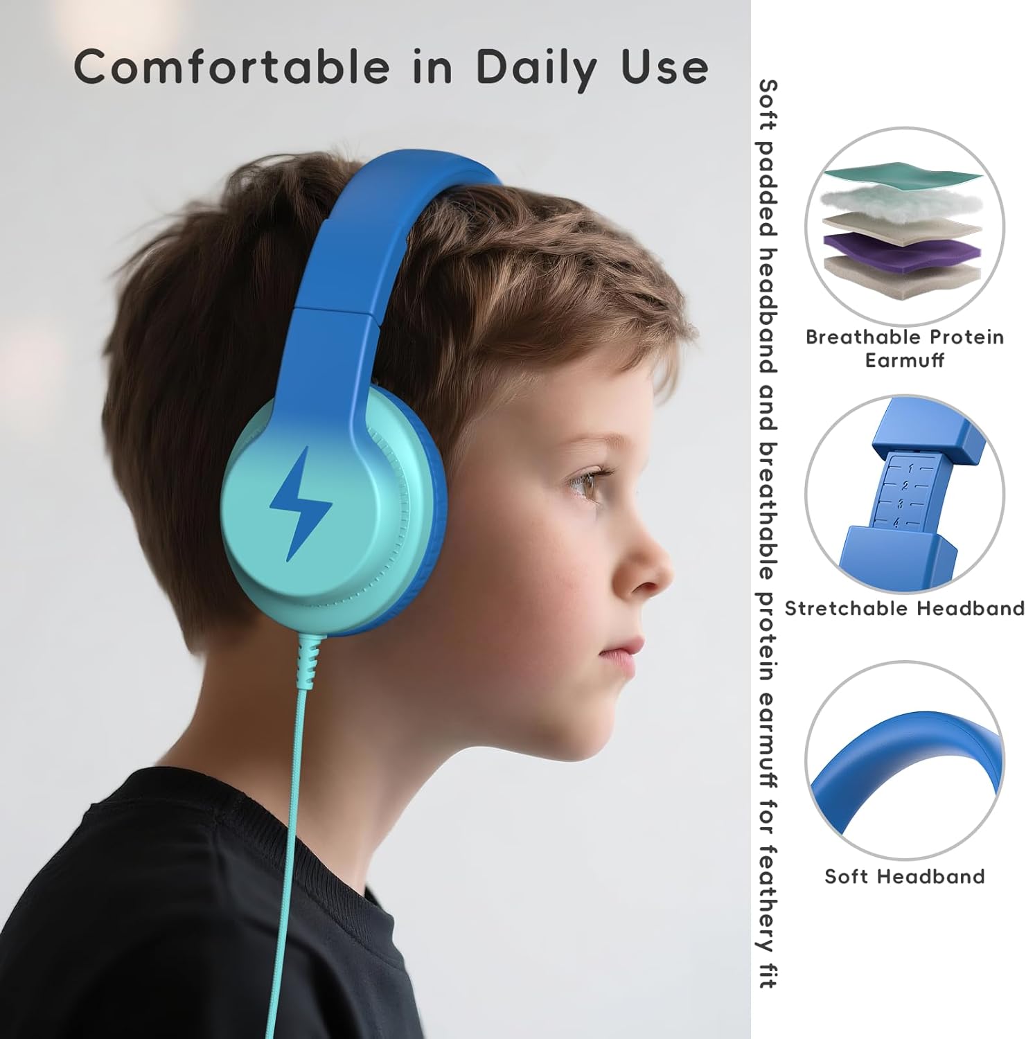 Thumbnail 2 de Candy Bila Kids Headphones with Microphone (Gradient Blue) – Wired, Foldable, 85/94dB Volume Limit