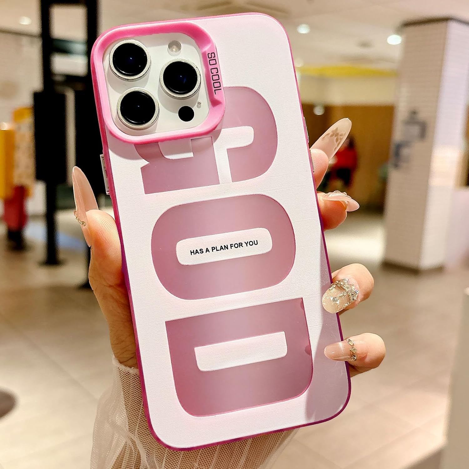 Detalle de HYUEKOKO “God Has a Plan for You” Case for iPhone 12 Pro Max (Pink) — Soft TPU Slim Shockproof Cover