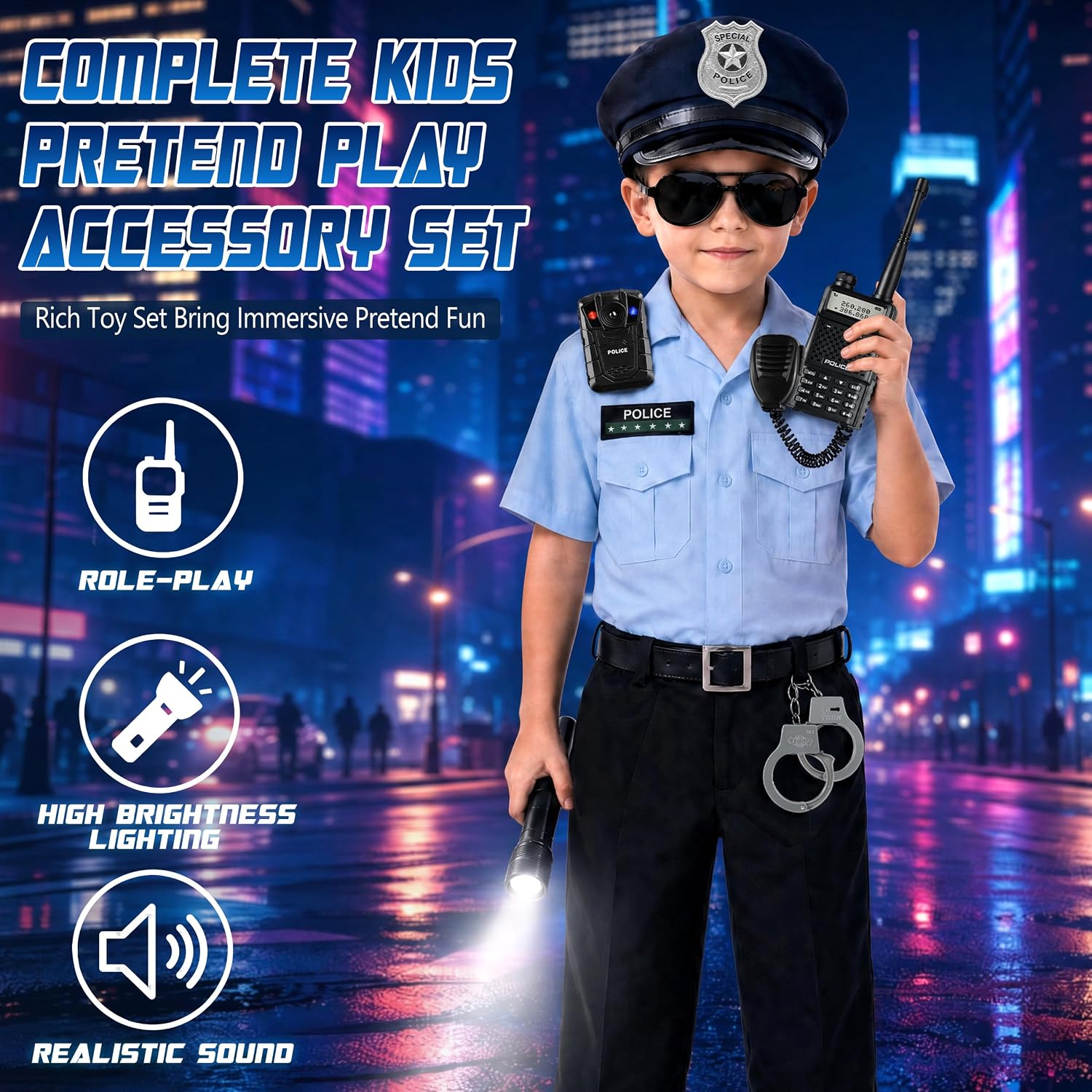 Detalle de Metemot 10-Piece Police Costume Accessory Set with Sound and Light Effects
