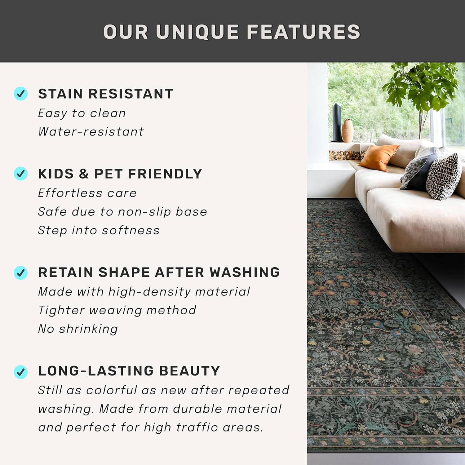 Thumbnail 6 de 9x12 Dark Green Washable Rug