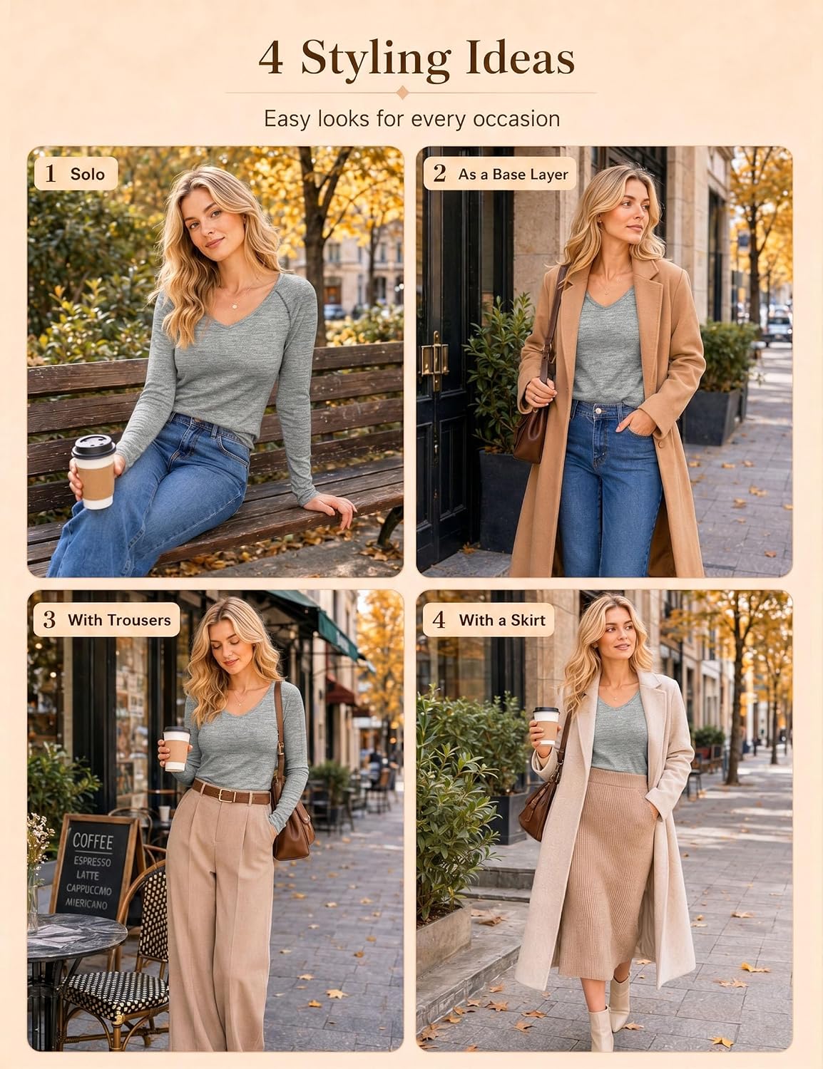 Thumbnail 6 de Wayleb maglia termica da donna con interno in pile e scollo a V – calda, versatile e comoda