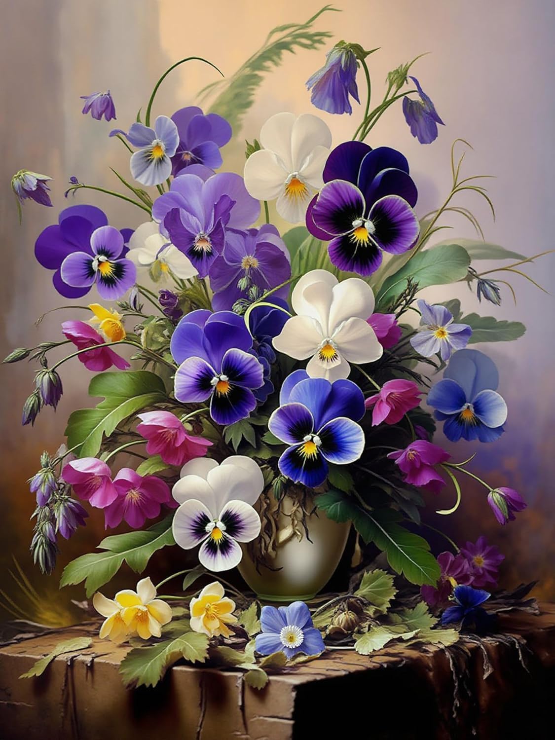Detalle de RYMILIE Pansy Diamond Painting Kit, 12x16in Full Round Drill Canvas
