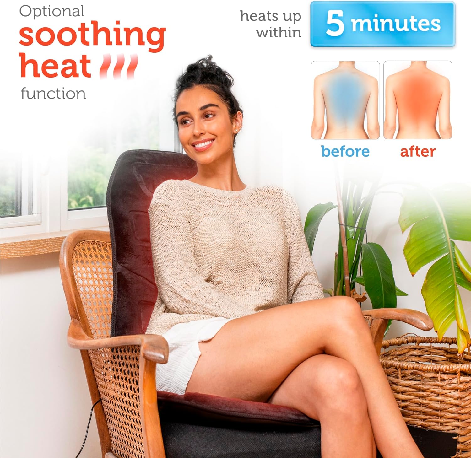 Thumbnail 3 de COMFIER Cuscino massaggiante per la schiena con calore: 10 motori, riscaldamento e uso su sedia per ufficio/casa