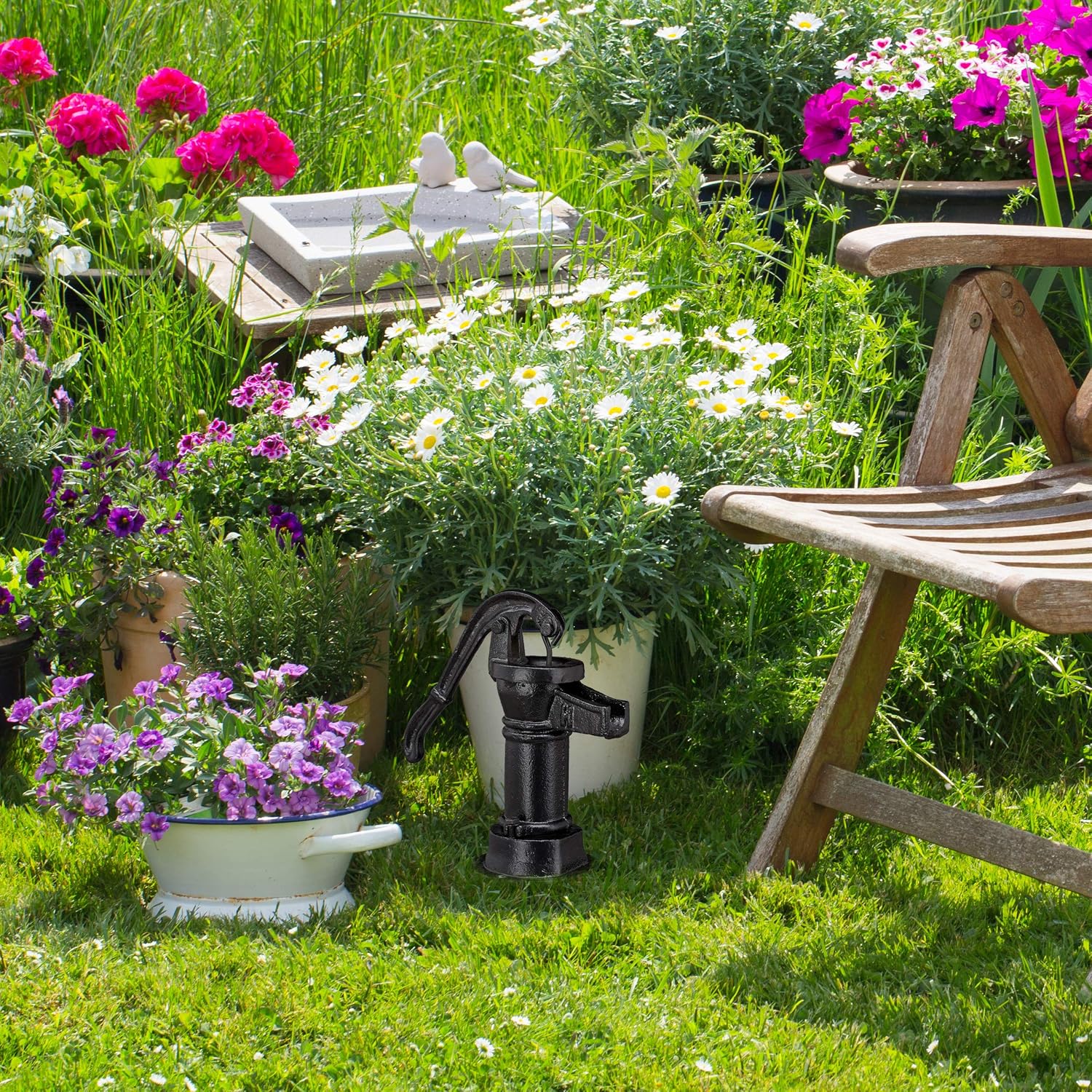 Thumbnail 1 de Relaxdays Decorative Pump, Cast-Iron Mini Garden Ornament in Black