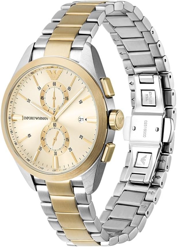 Detalle de Emporio Armani Montre pour Hommes – Montre chronographe quartz 43 mm, acier inoxydable bicolore