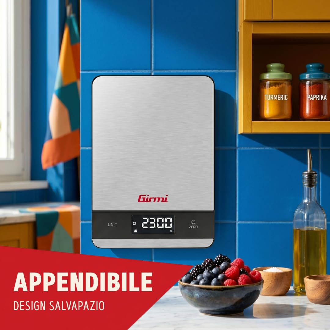 Detalle de Girmi PS05 Bilancia da Cucina Digitale – 5 kg, Piatto Inox, Tara