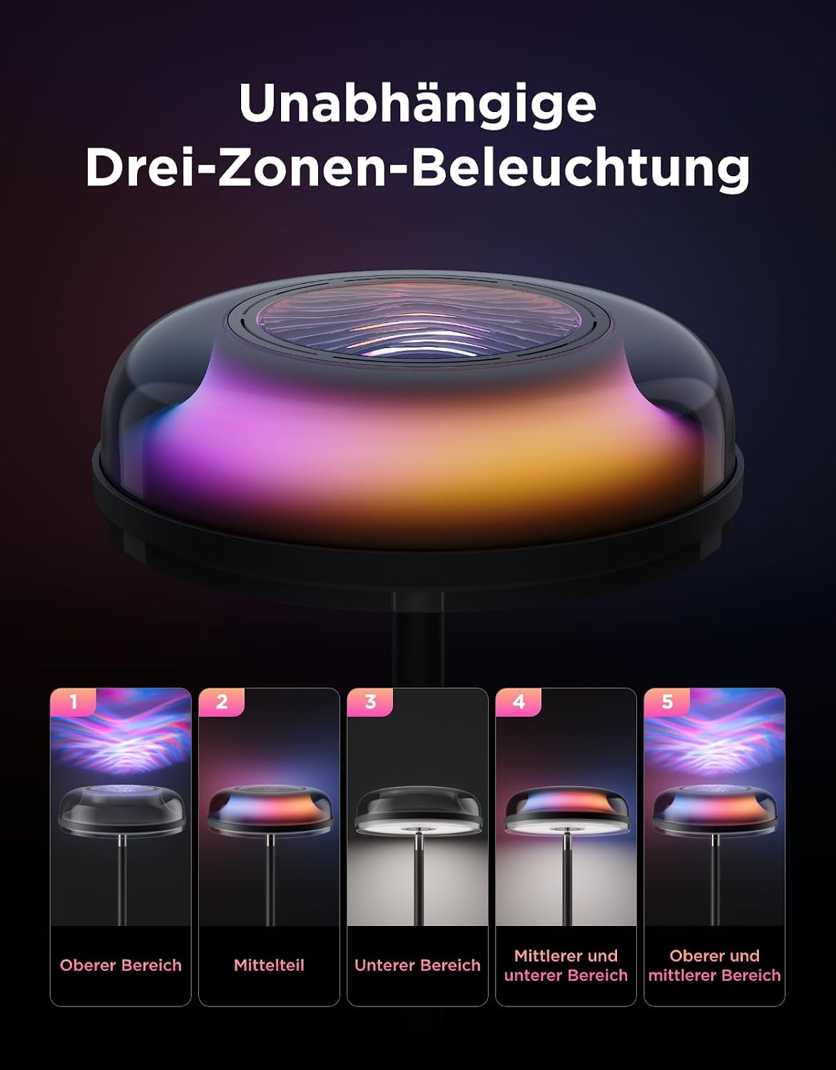 Detalle 1 de Govee Stehlampe Wohnzimmer Deckenfluter Wellenbeleuchtung RGBICWW mit 3-Zonen, Matter & Alexa