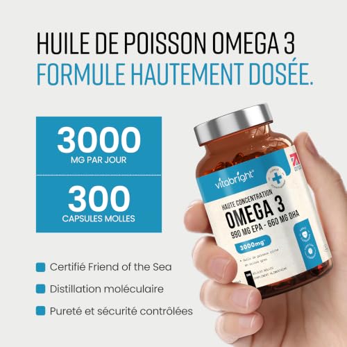 Thumbnail 11 de VitaBright Oméga 3 Gélules 1000–3000 mg: 990 mg EPA / 660 mg DHA, 300 gélules, huile de poisson purifiée et certifiée Friend of the Sea