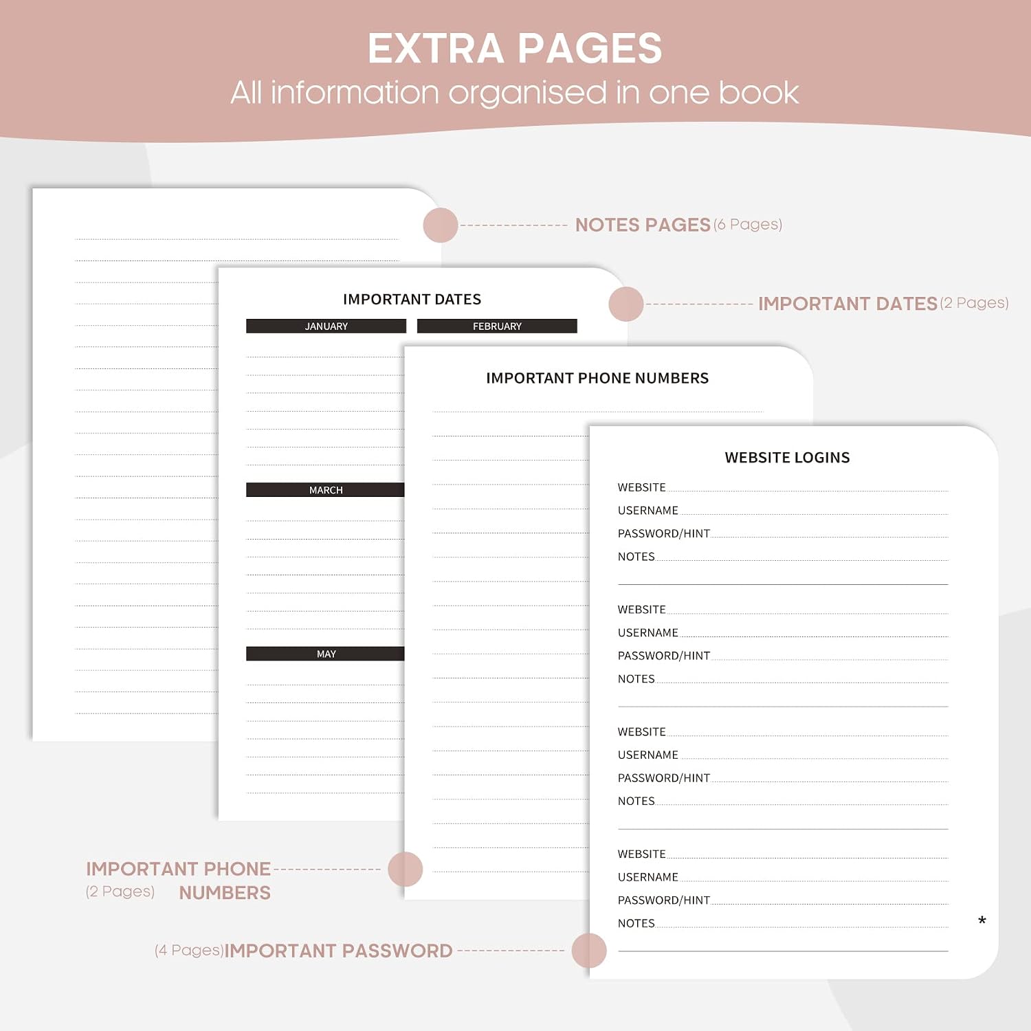 Detalle 1 de Taja 2LE0908-BG-203 Address Book with A–Z Tabs, Large Print, Rose Gold