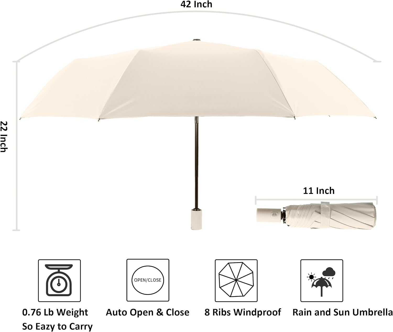 Thumbnail 5 de BAODINI Compact UV travel umbrella, UPF 50+