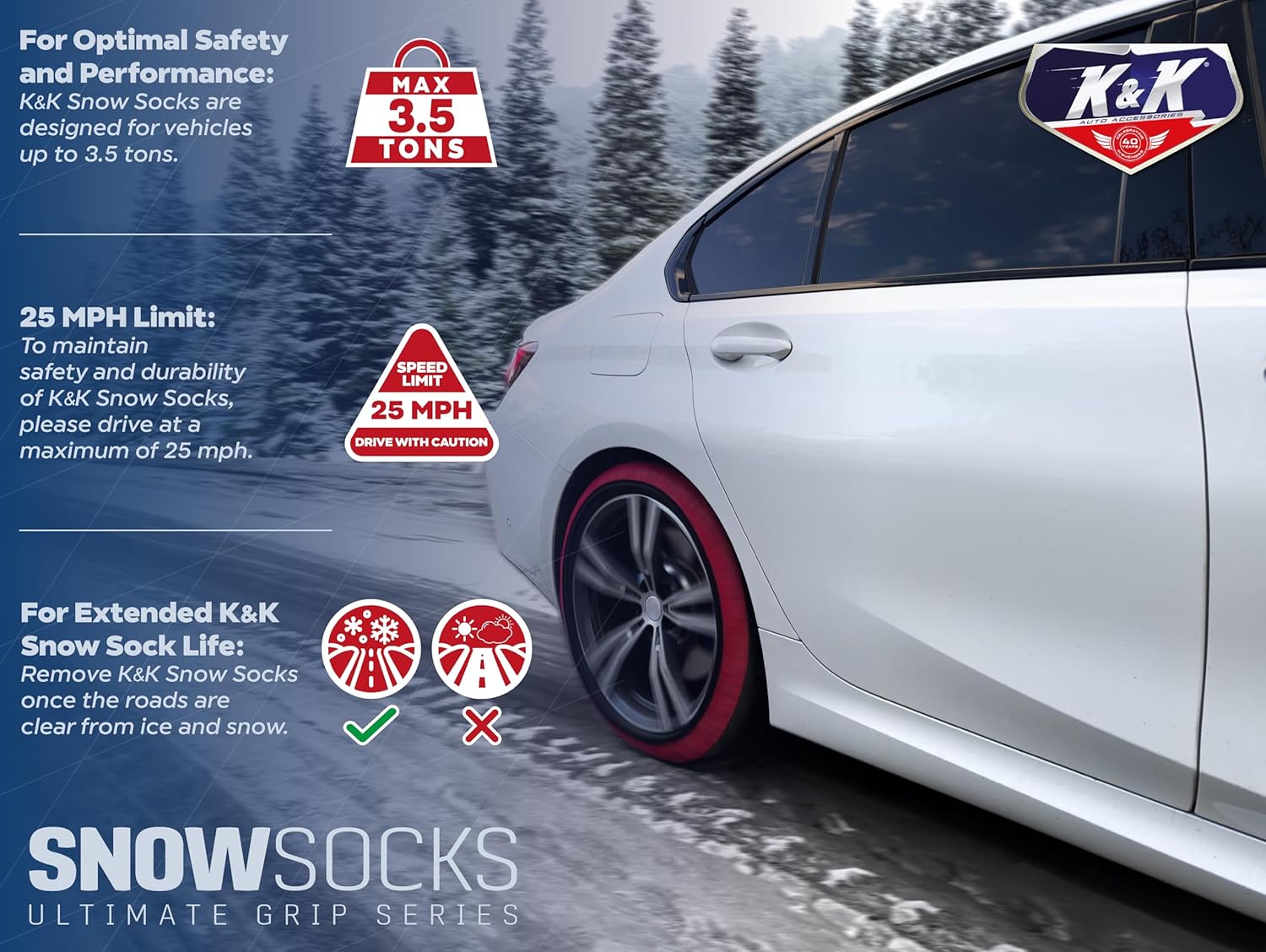 Thumbnail 4 de K&K Auto Pro Snow Socks Tire Covers, Large