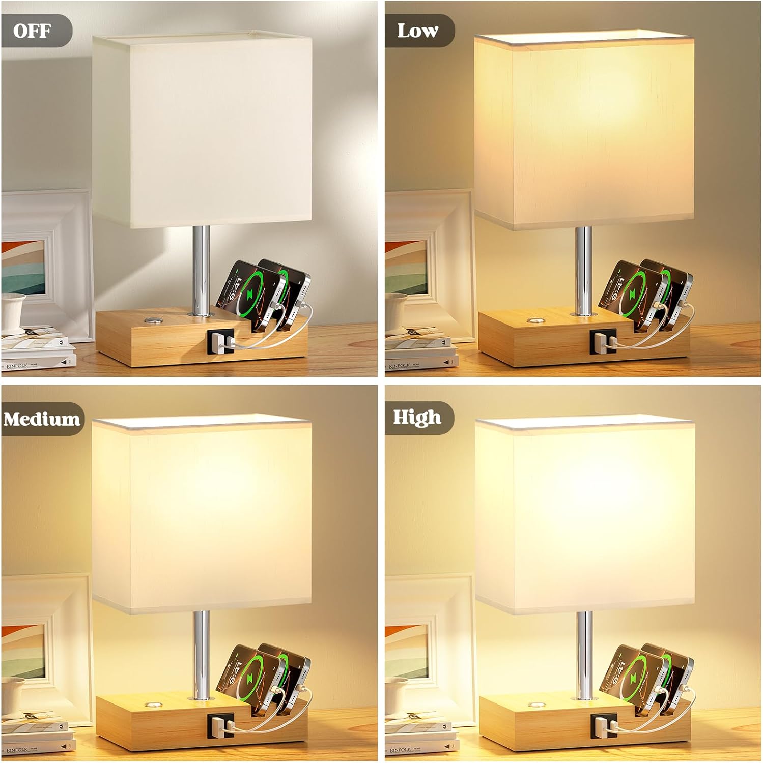 Detalle 2 de PreeOtti Bedside Wooden Lamp with USB A+C ports