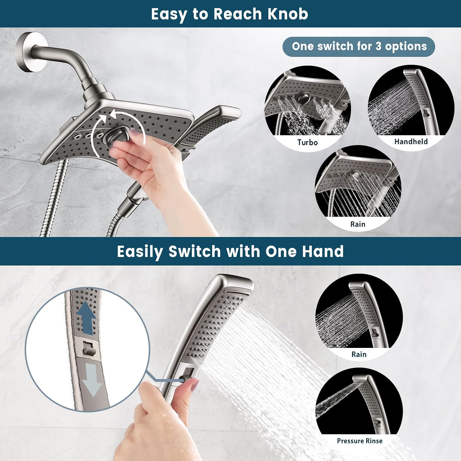 Detalle de BRIGHT SHOWERS High Pressure Shower Head Combo, 2-Setting