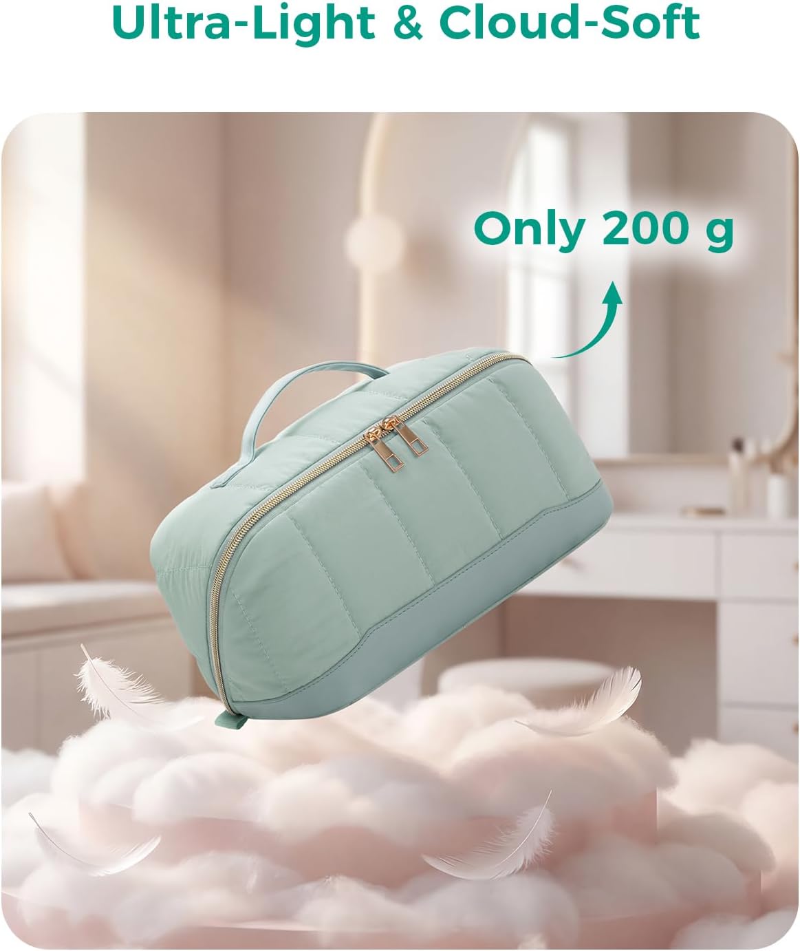 Detalle 2 de Travel Makeup Bag: Large Quilted Cosmetic Organizer with Brush Compartment