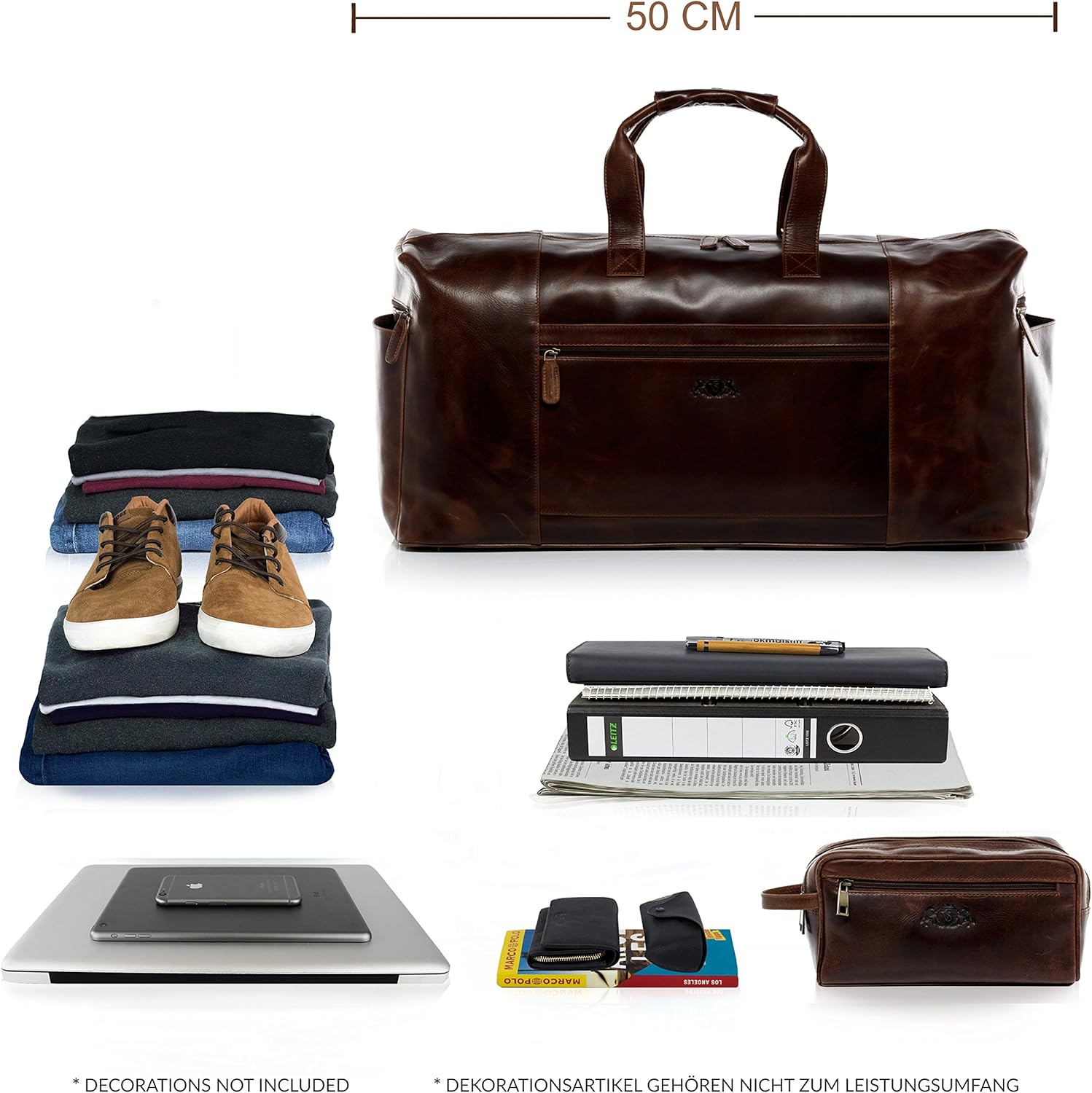 Detalle de SID & VAIN Bristol XL Reisetasche aus echtem Leder – Handgefertigt, groß & vielseitig