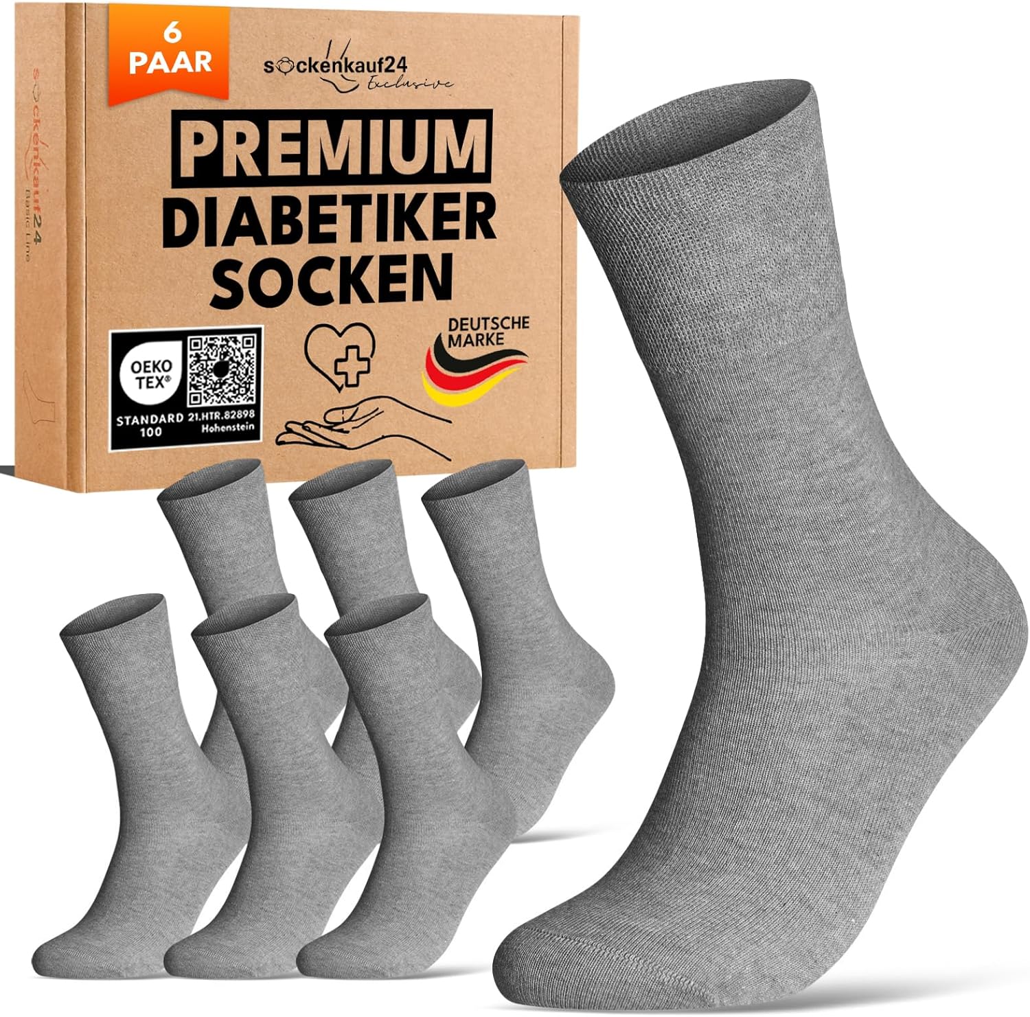 Detalle de sockenkauf24 Diabetikersocken ohne Gummibund & ohne Naht – 97% Baumwolle (6 Paar)