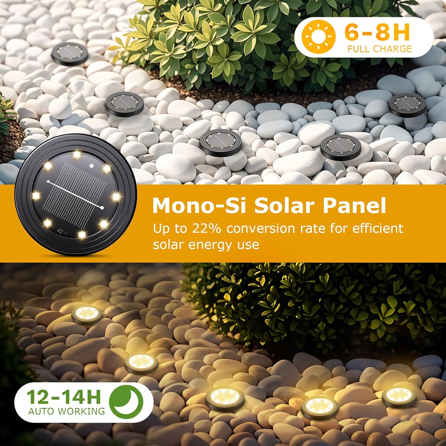 Detalle de NIBSHOOM 8 Stück Solar-Bodenleuchten – LED-Gartenbeleuchtung IP68, 8 LED, Warmweiß
