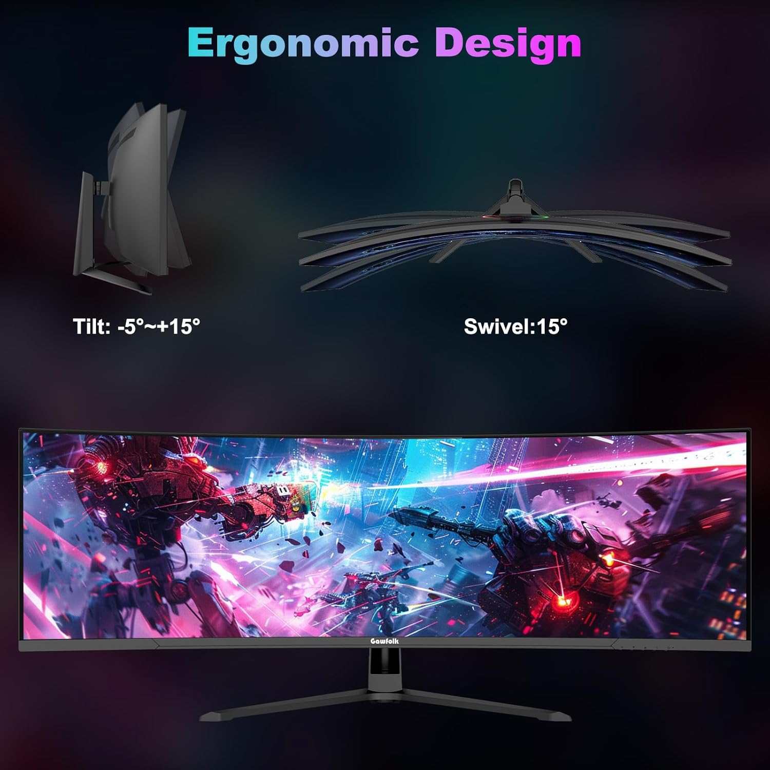 Thumbnail 3 de Gawfolk 44.5-inch Dual QHD curved gaming monitor (1500R) with 200Hz, RGB backlight and PBP/PIP