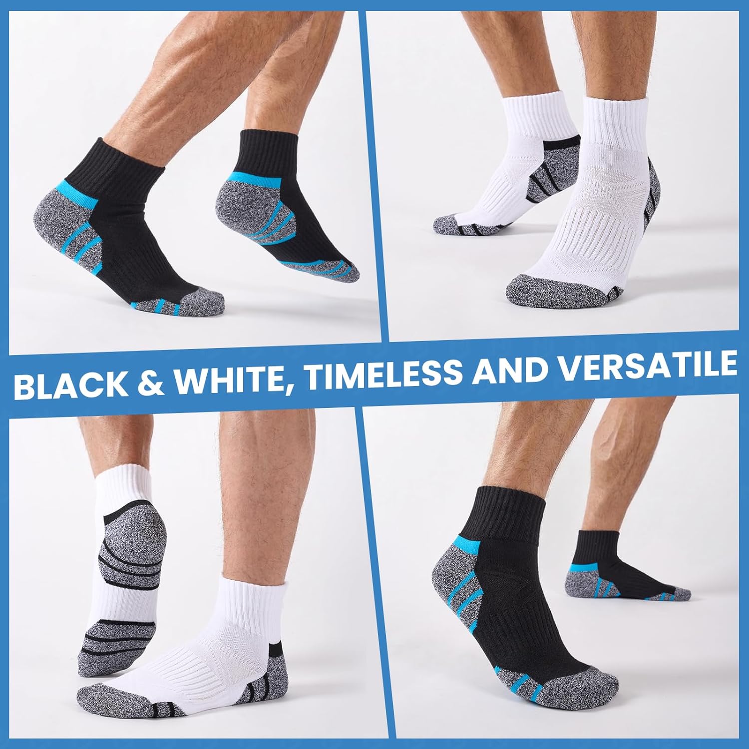 Detalle de Stoeury Quarter Ankle Socks for Men – Cushioned, Anti-Blister, Arch Support (6 Pairs)