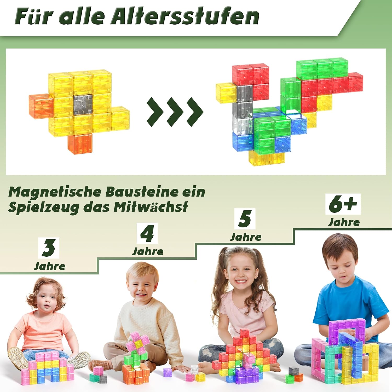 Detalle de Apluses 64-teiliges Magnet-Baustein-Set (transparente Style) für Kinder ab 3 Jahren