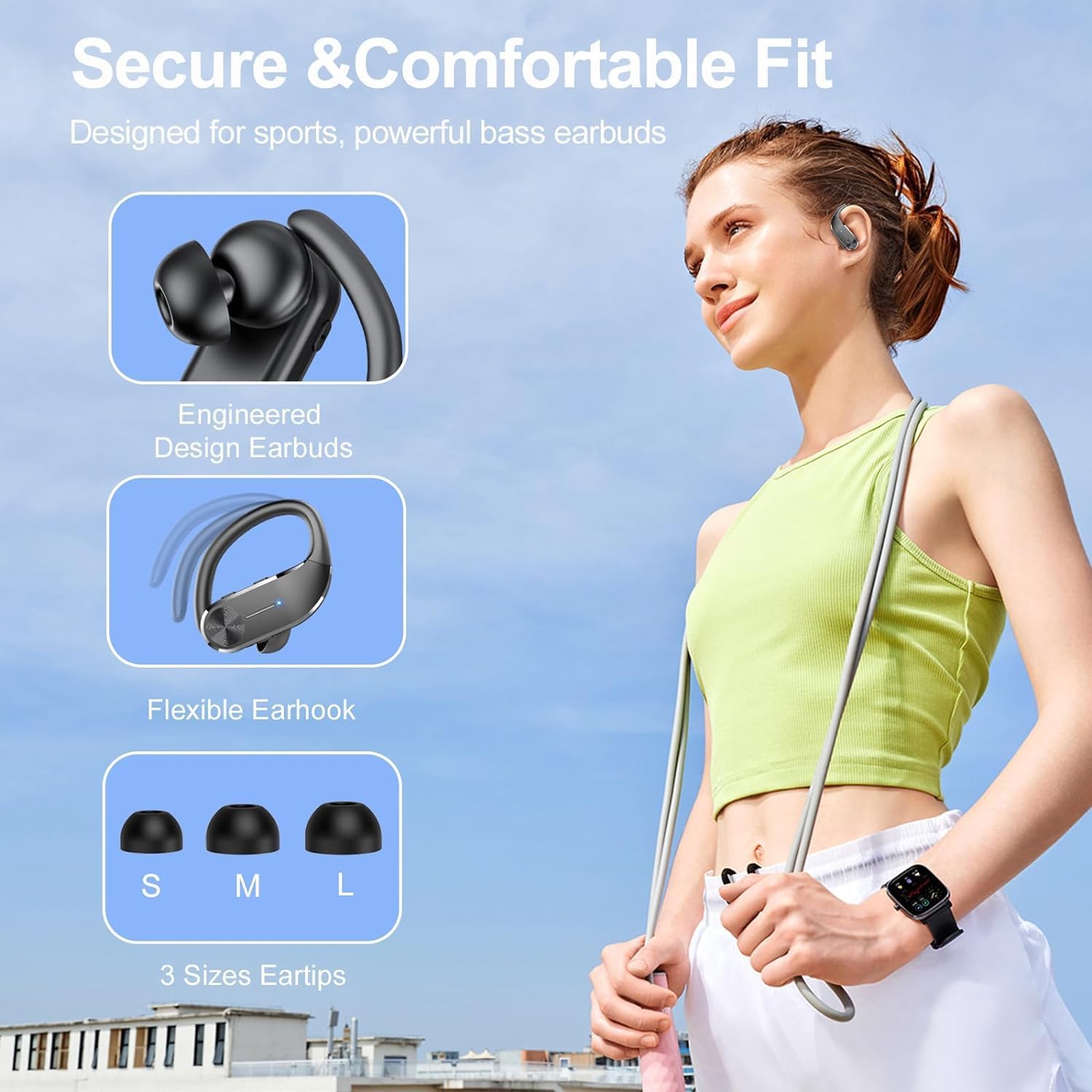 Detalle de Ear buds Wireless Bluetooth Earbuds Sport 2026 – LED Display, 68H Playtime, IP8 Waterproof
