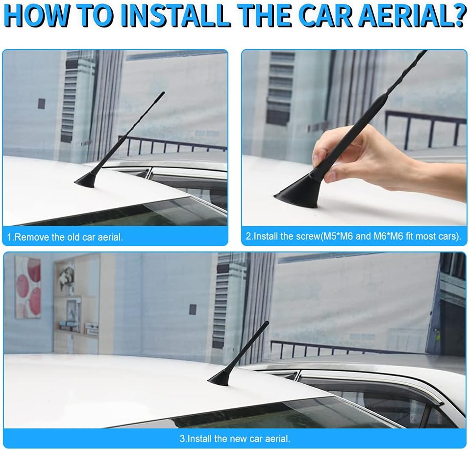 Detalle 2 de URAQT Antenne de Voiture FM – Ensemble 2 pièces 6,5 cm / 18,5 cm avec vis M4/M5/M6, universelle et efficace