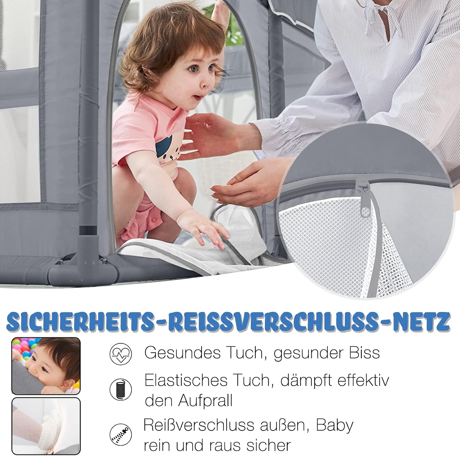 Detalle 1 de ACXIN Baby Playpen 180 x 200 x 68 cm with Breathable Mesh and Non-Slip Base