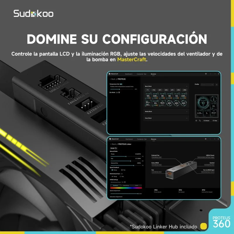 Thumbnail 2 de Sudokoo Proteus 360mm: Refrigeración líquida con LCD personalizable y 3 ventiladores