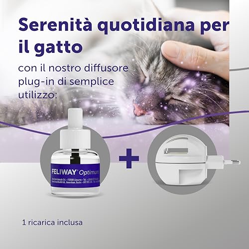 Detalle de FELIWAY Optimum 1x30 Giorni: Ricarica calmante da 48 ml per diffusore, supporto calmante per gatti e gattini