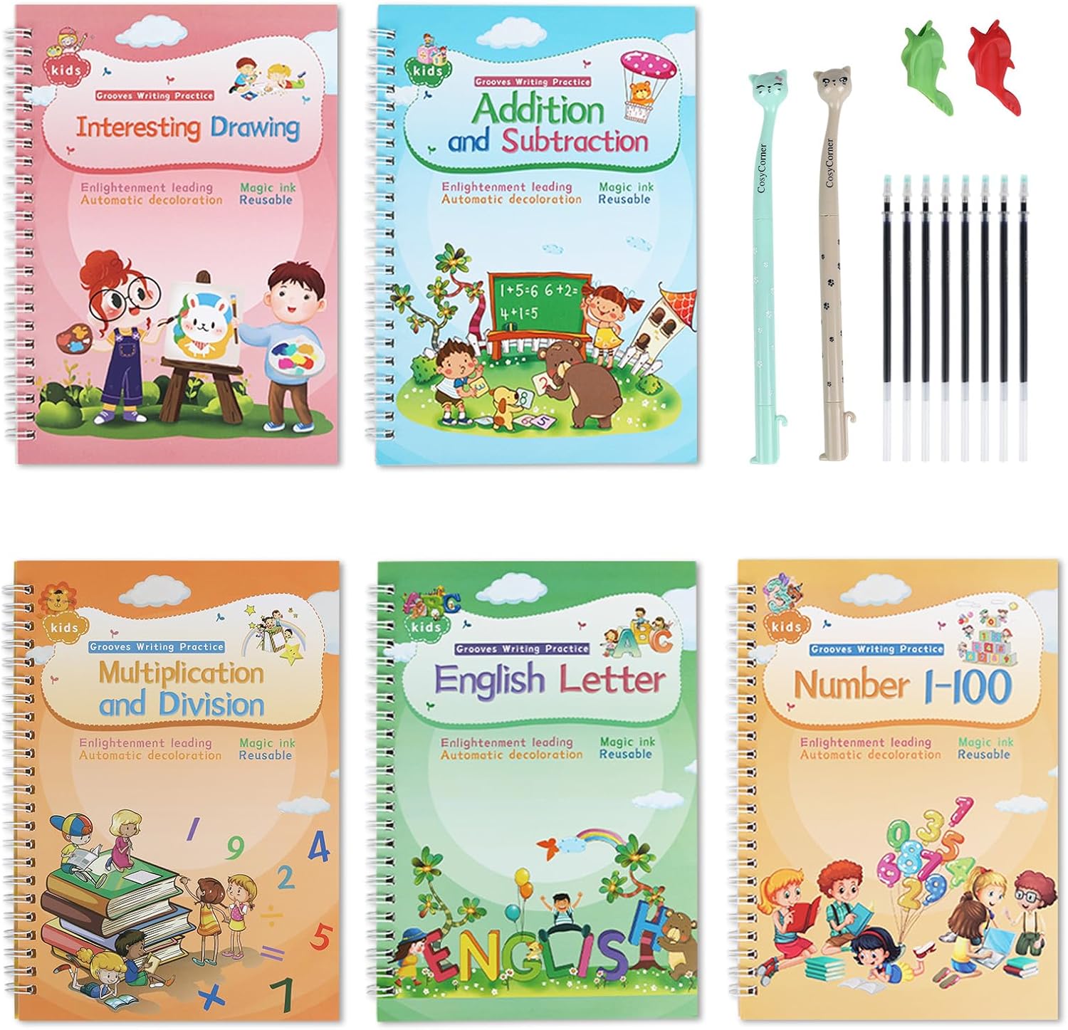 Detalle de Quaderni di Esercizi per Scrittura Magica – Set 4 in 1 con Penna Magica Riutilizzabile, 25,9×18,3 cm