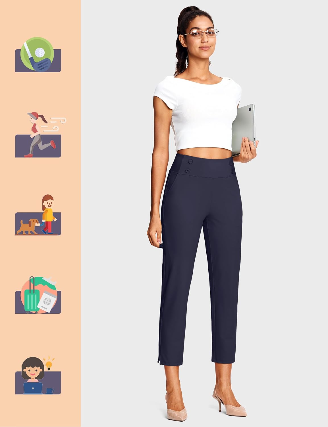 Detalle de ISEEGZ Capri Pants for Women: High-Waist Stretch Capris with Pockets (15/18/21/27) for Summer