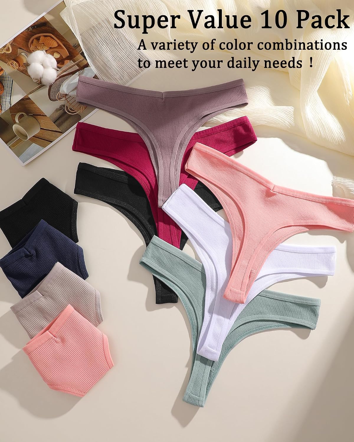 Detalle de Cotton Thongs for Women, 10-Pack