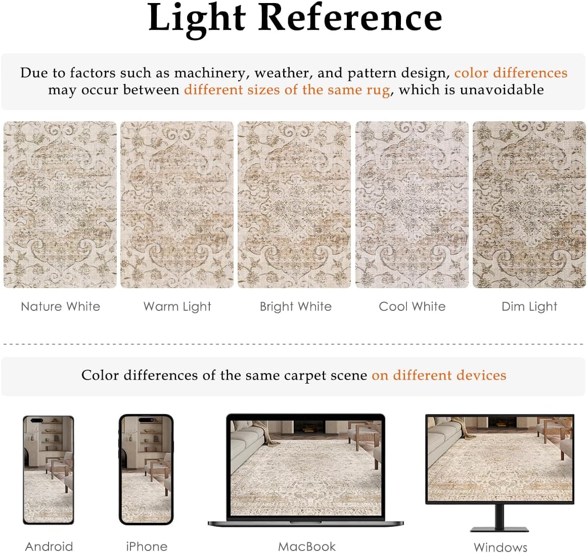 Detalle de HUGEAR Vintage-style Beige Large Area Rug (140x200cm) – non-slip, washable low pile