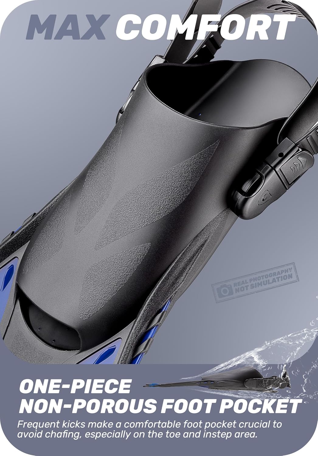 Detalle de CAPAS Snorkel Fins Travel Size Open-Heel Adjustable Flippers (Short Fins for Adults & Kids)