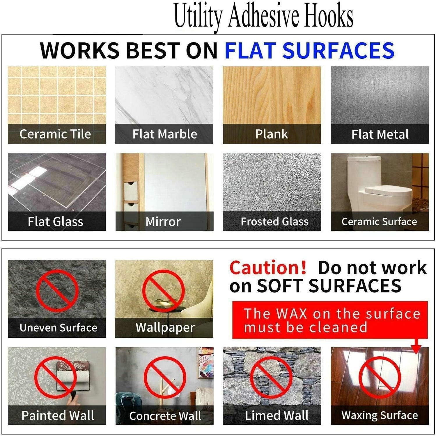 Detalle de Jwxstore F12 Adhesive Wall Hooks, 12-Pack, Clear Stainless Steel and PVC