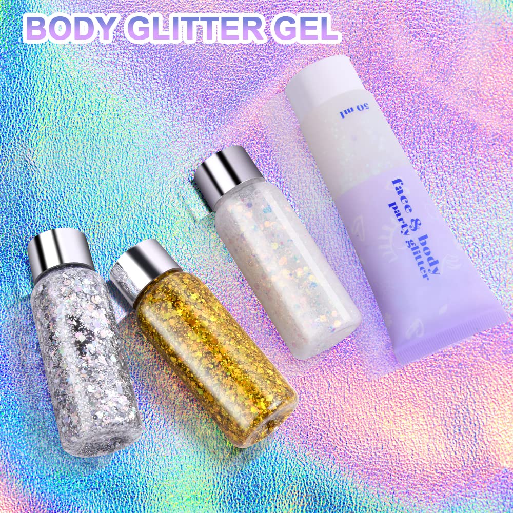 Detalle 2 de URAQT Body Glitter Gel „Chunky Glitter“ (Silber) – glitzerndes Körpergel für Gesicht, Haare, Lippen, Nägel