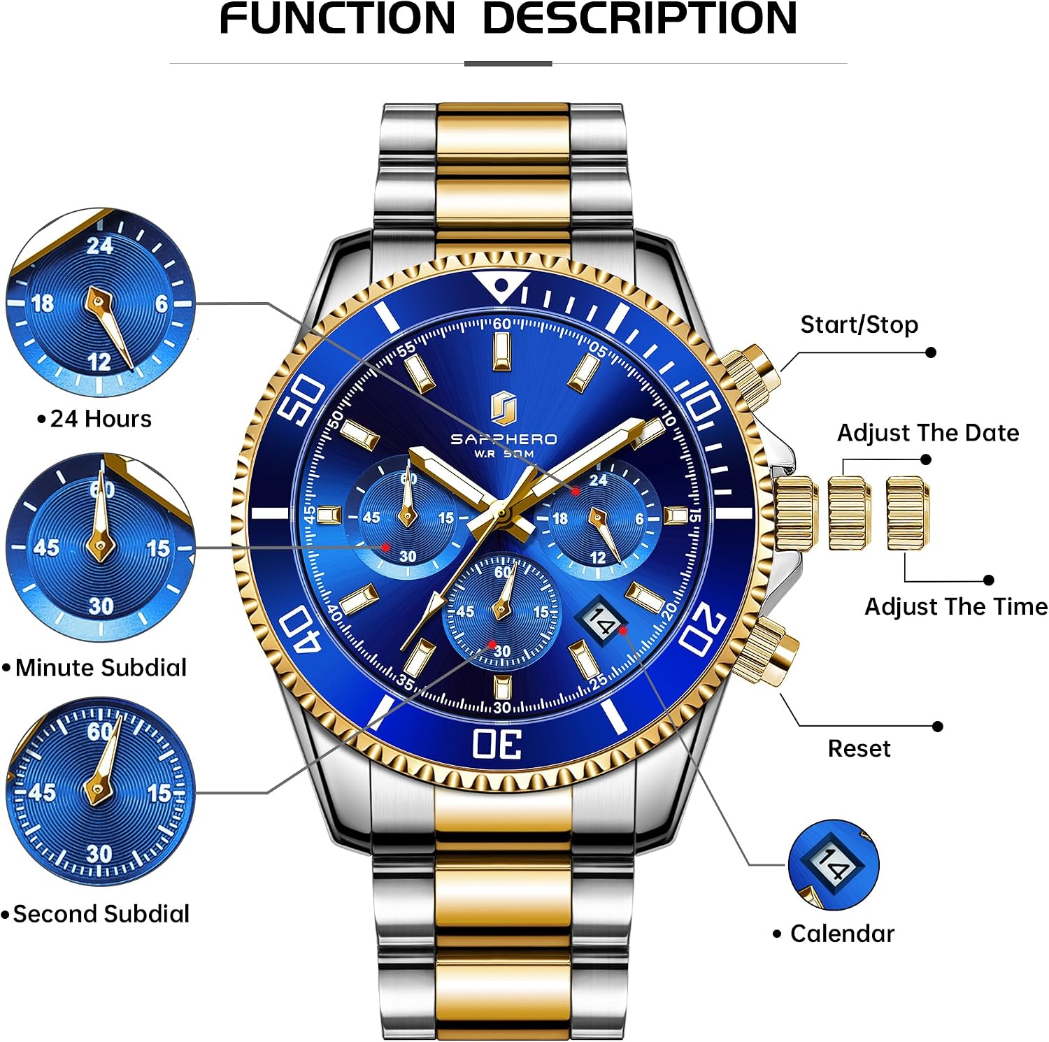 Thumbnail 6 de SAPPHERO Reloj hombre cronógrafo 42 mm