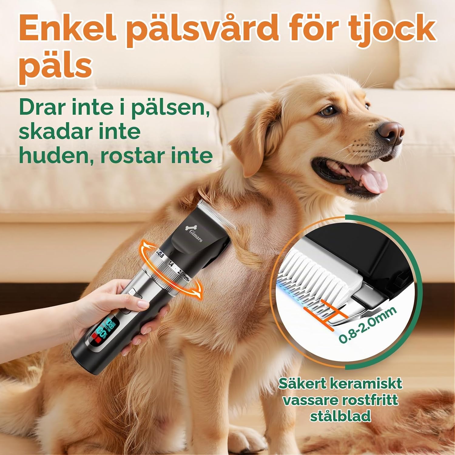 Detalle 2 de Gimars 67 TMJ01-S hundtrimmer med saxset, sladdlös och uppladdningsbar