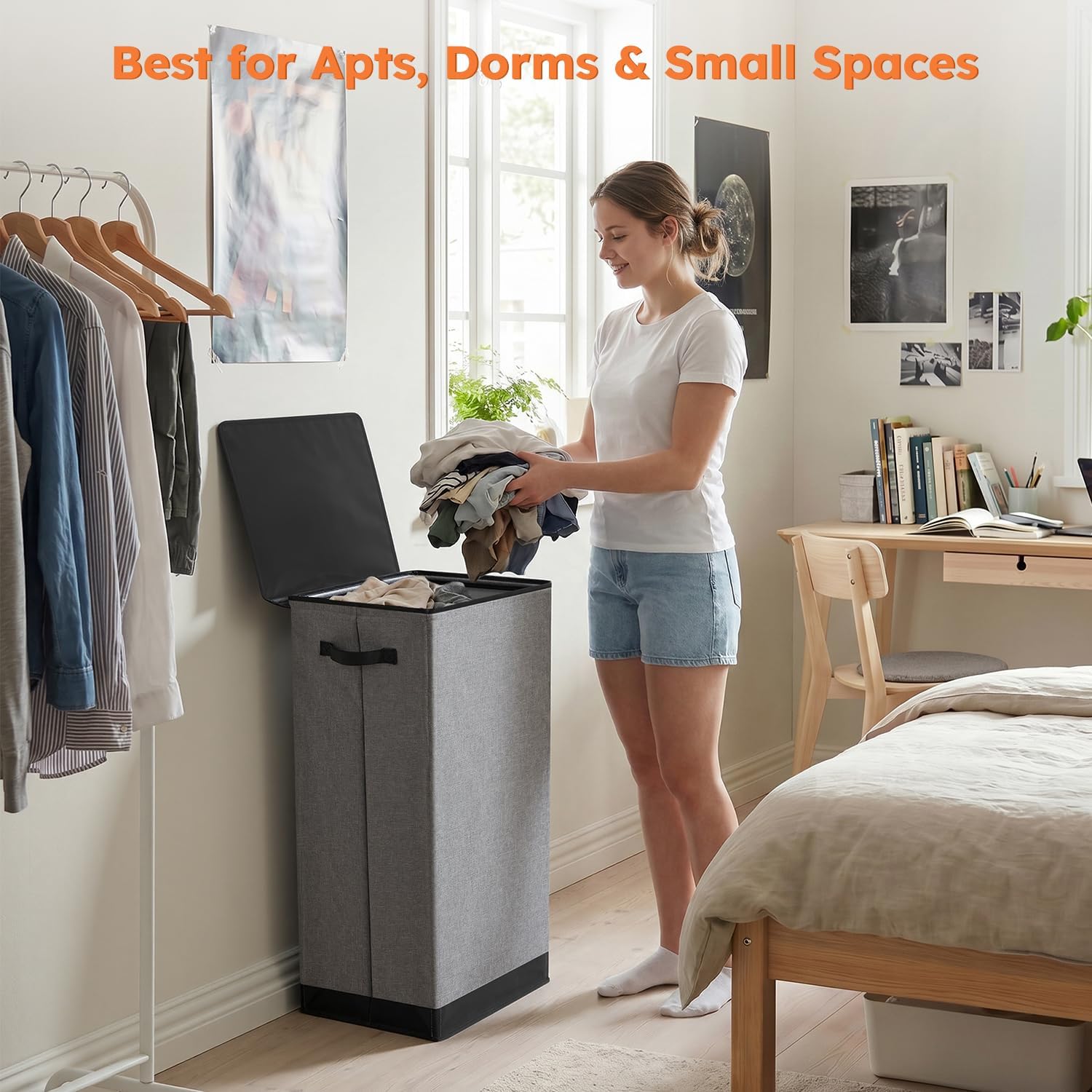 Detalle 2 de SOLEDI Laundry Hamper 100L collapsible basket