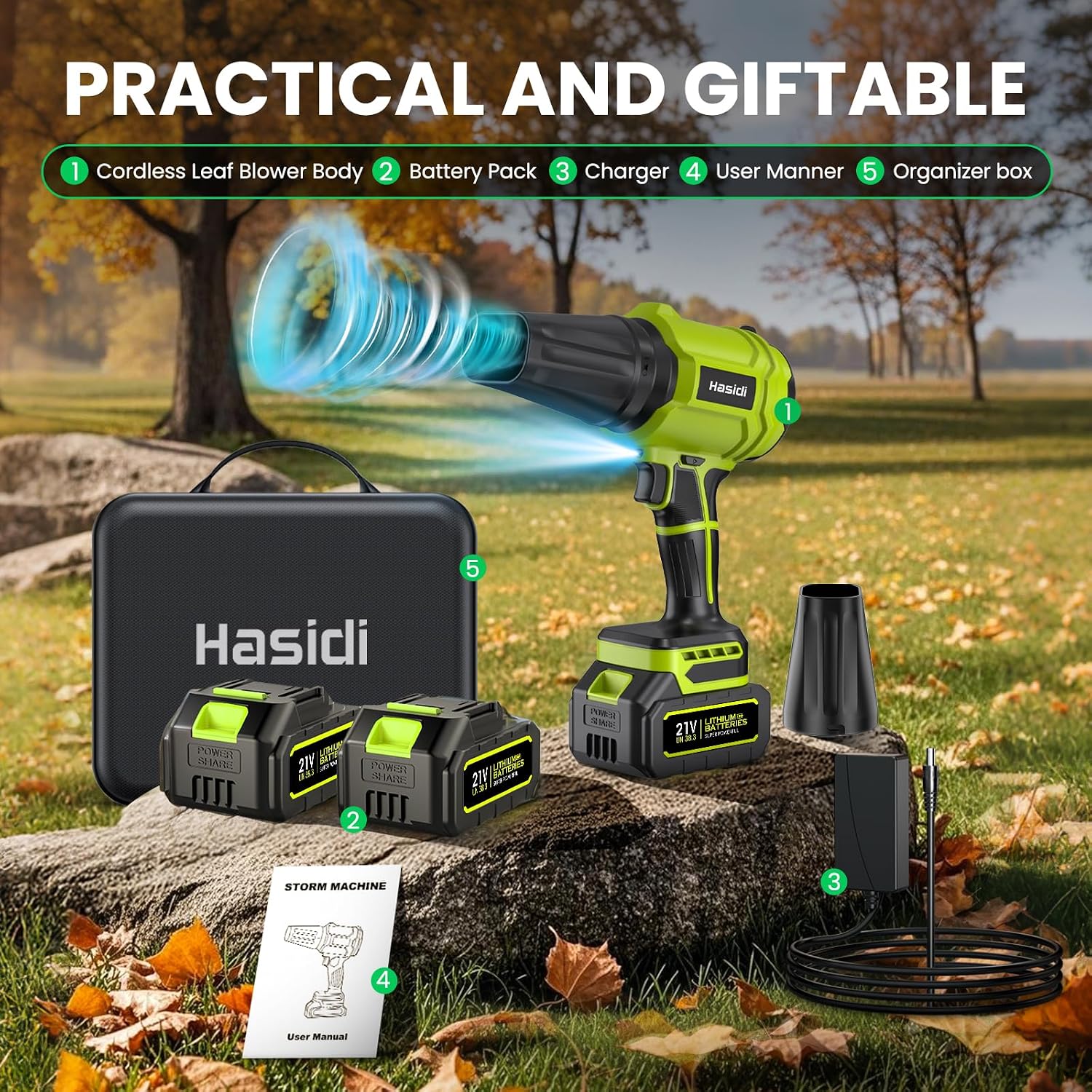 Thumbnail 6 de Electric Leaf Blower Cordless: 900,000 RPM High Speed, 2 Batteries & Charger