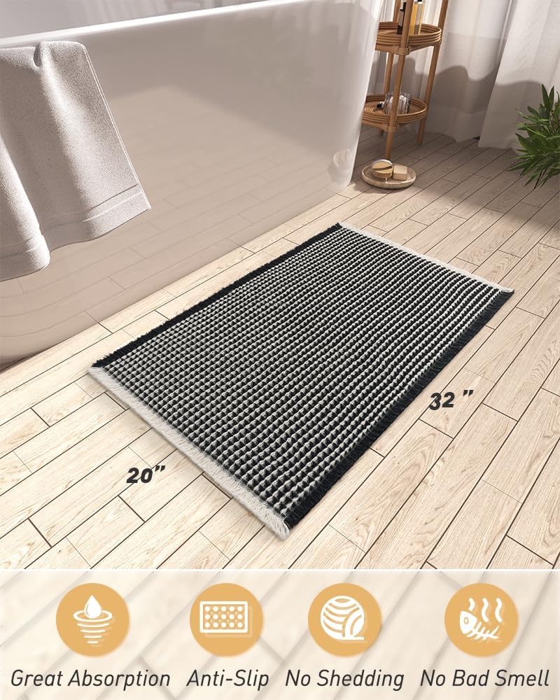 Detalle de AMOAMI Upgraded Waffle Bath Mat – 20" x 32", Black & Cream
