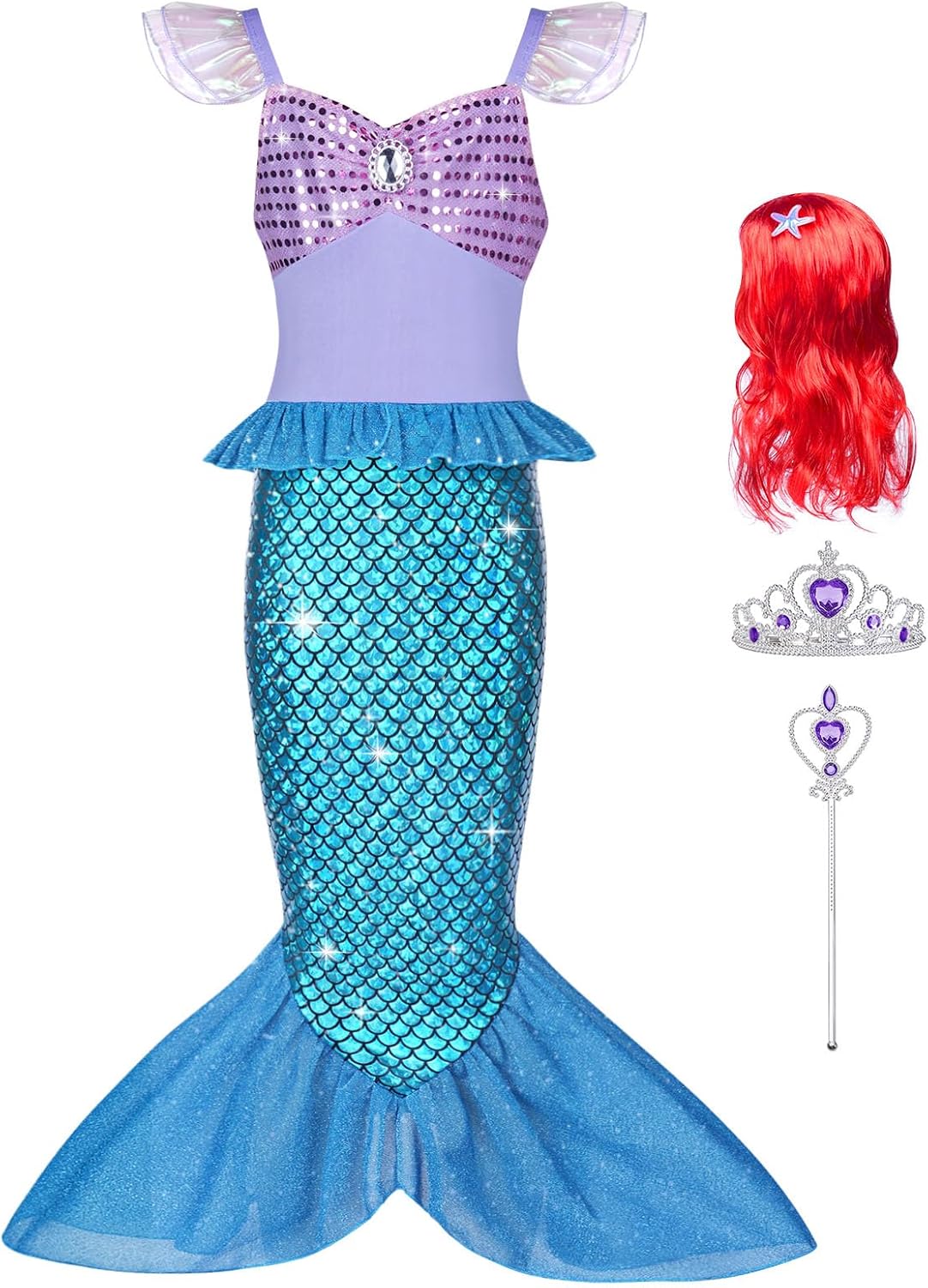 Detalle de AOOWU Meerjungfrauenkostüm Mädchen 140 cm 🧜♀