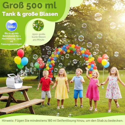 Detalle de Theefun Tragbare Seifenblasenmaschine – 500 ml, automatischer Blasenmacher für Kinder und Partys (Weiß)