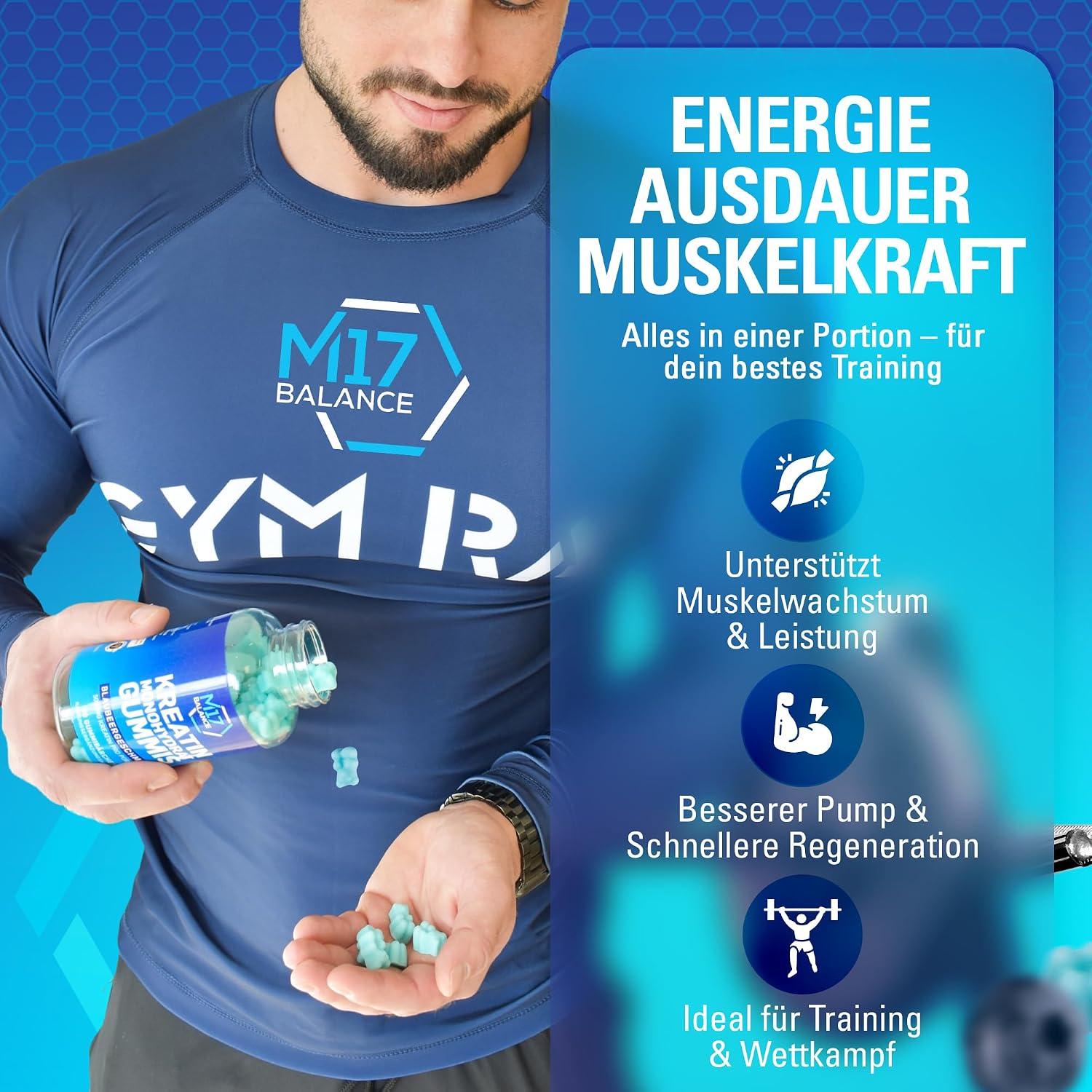 Thumbnail 2 de Creatin Monohydrat Gummibärchen (5000 mg) mit BCAAs & L-Carnitin – zuckerfrei, vegan, glutenfrei, 30 Portionen