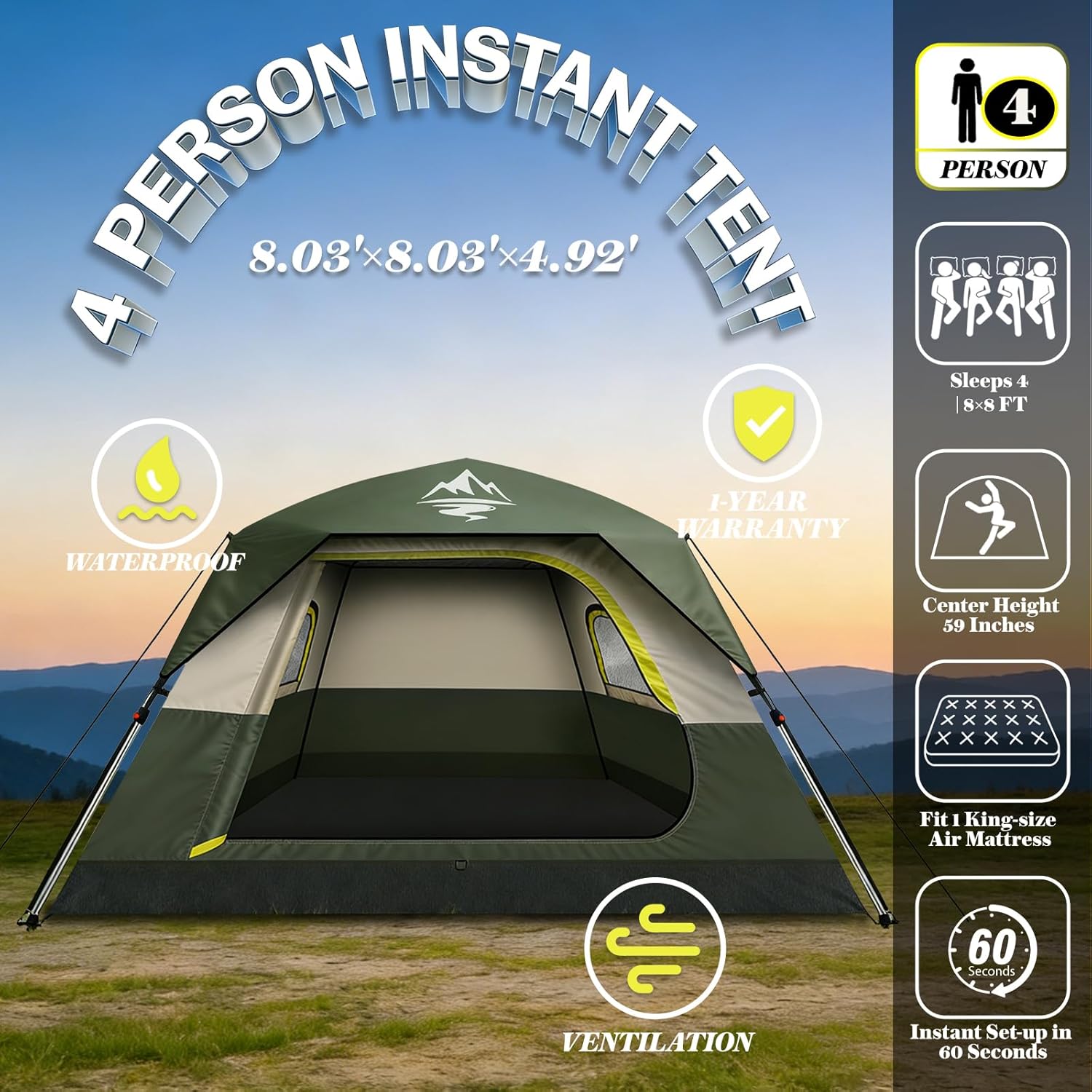 Thumbnail 1 de Mimajor 4-Person Instant Pop Up Camping Tent with Rainfly and Welcome Mat